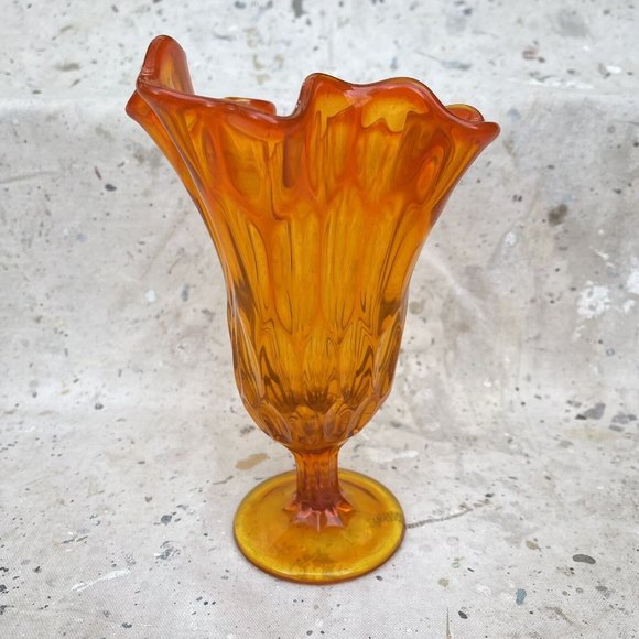 Fenton Accents Vintage Mcm 6s Fenton Ruffled Glass Thumbprint Vase